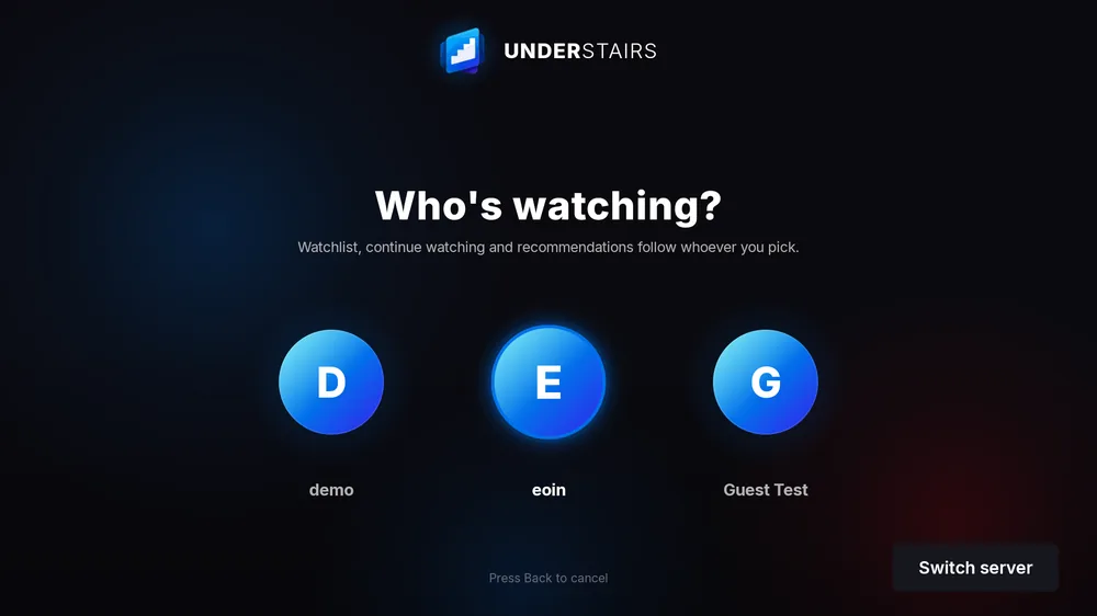 Who's watching screen with circular profile avatars to choose between people sharing the TV.